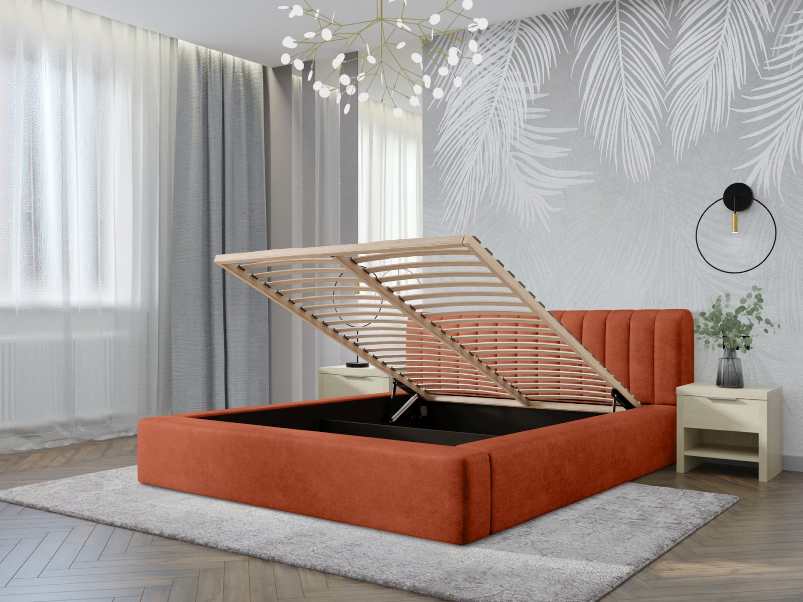 Polsterbett Faroa Samtstoff 180x200 mit Holzrahmen Macau Brick