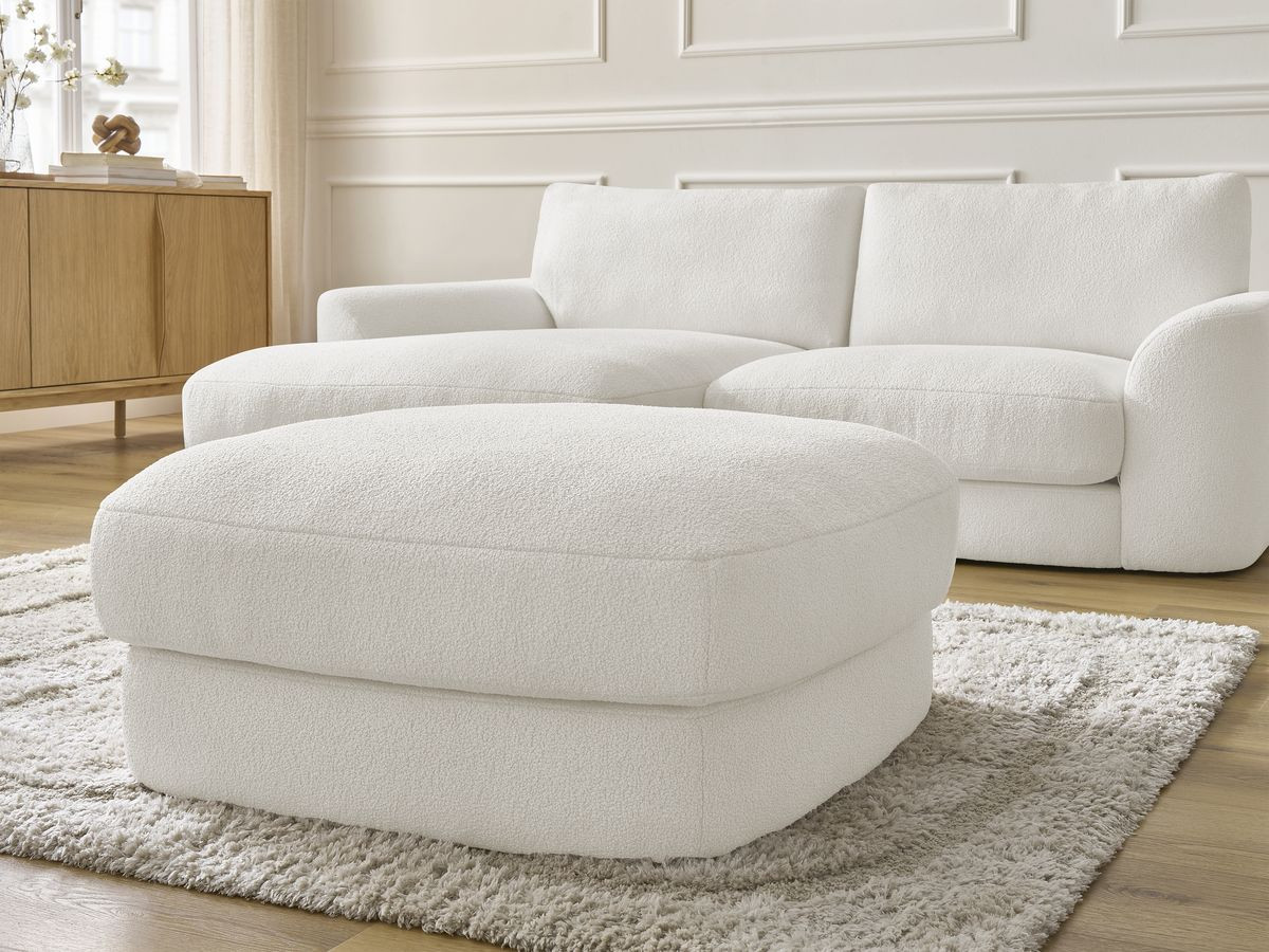 Bobochic Leonore Ecksofa mit Pouf Bouclé-Stoff Weiß Ecke links