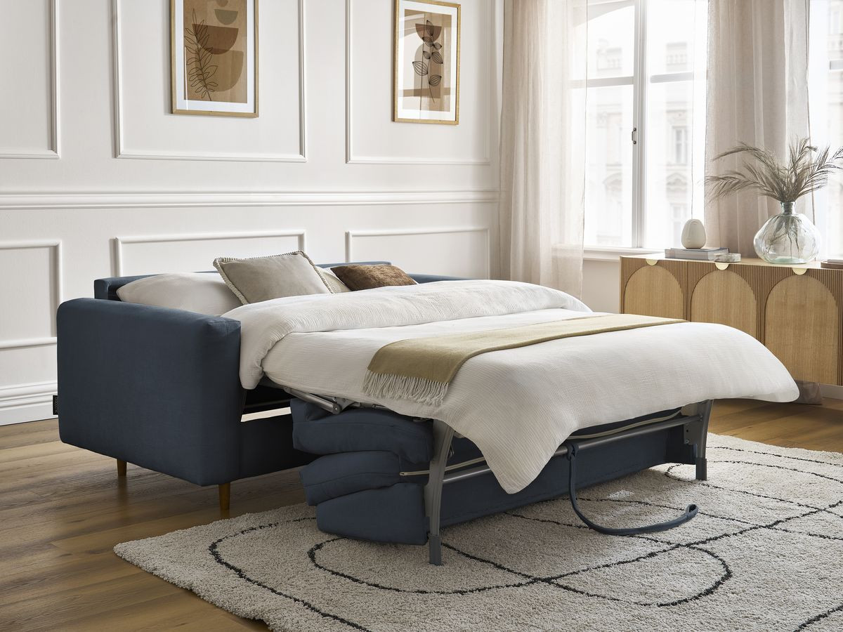 Bobochic Cocoone Schlafsofa 3-Sitzer Stoff Dunkelblau, Liegefläche 140 × 200 cm