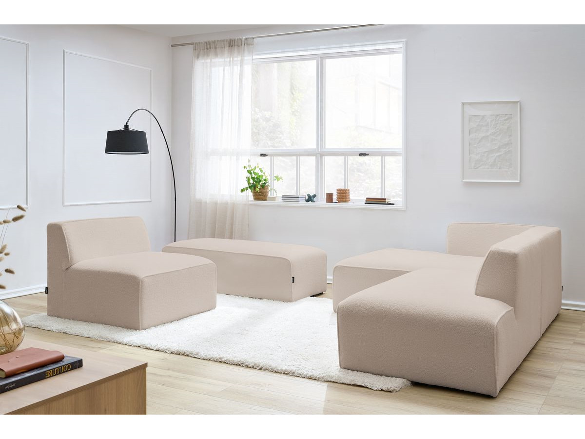 Bobochic Megeve Ecksofa mit Pouf Bouclé-Stoff Beige Ecke links