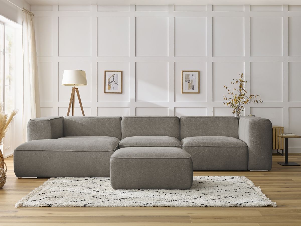 Bobochic Zephyr Ecksofa mit Pouf 349 × 165 cm Strukturstoff Taupe Ecke links