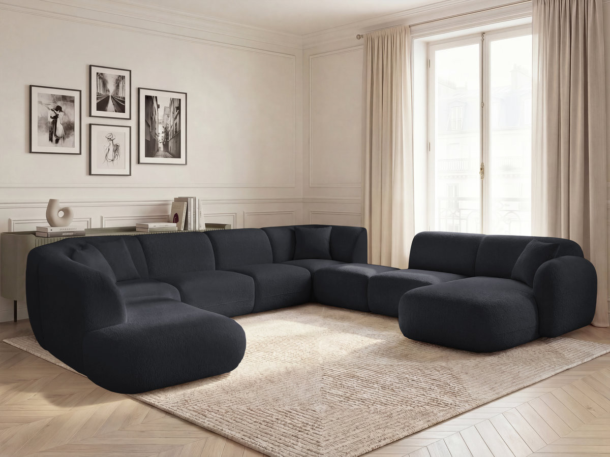 Bobochic Anda Wohnlandschaft mit Pouf 396 × 357 cm Chenille Schwarz Ecke rechts