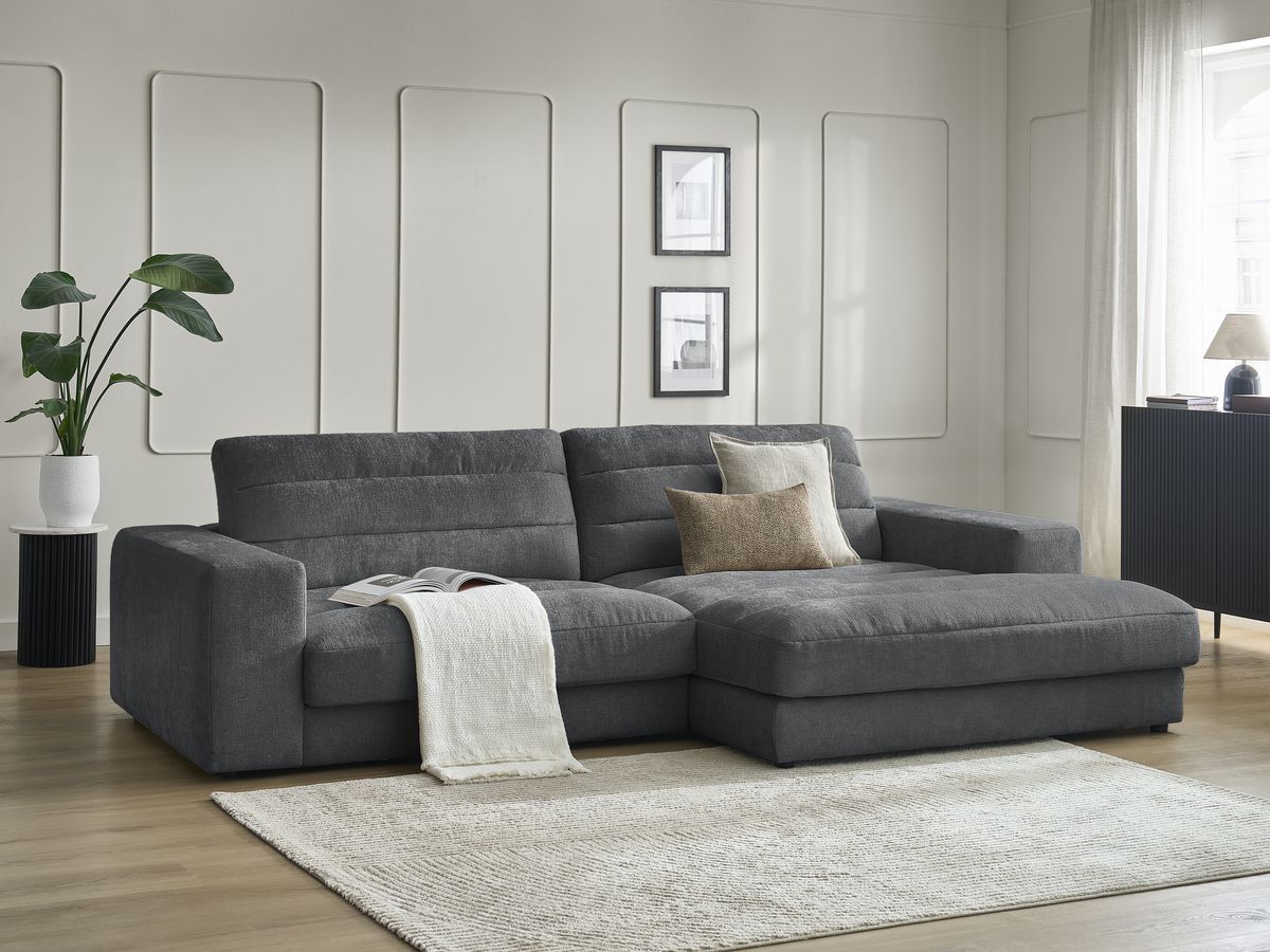 Bobochic Sierra Ecksofa Strukturstoff Dunkelgrau Ecke rechts