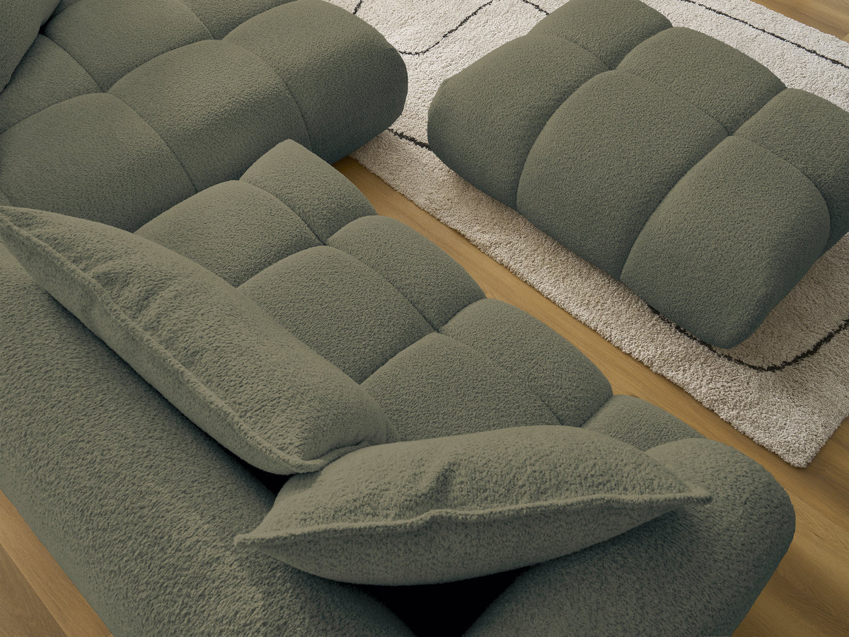 Bobochic Alya Ecksofa mit Pouf Bouclé-Stoff Grün Ecke rechts