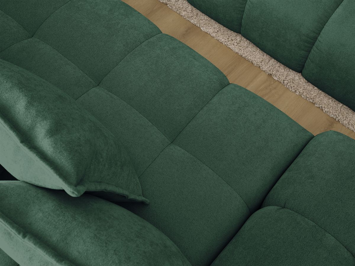 Bobochic Everest Ecksofa mit Schlaffunktion und Bettkasten 318 × 180 cm, 7 Kissen Strukturstoff Grün Ecke rechts