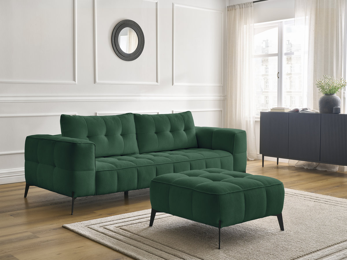 Bobochic Anis Sofa 3-Sitzer mit Pouf Strukturstoff Grün