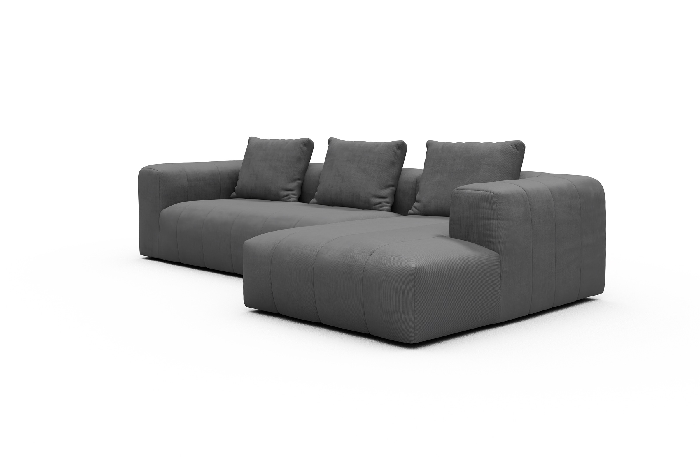 Ecksofa Hugo 2,5-Sitzer Armlehne links mit Chaiselongue Cordufine-Grey