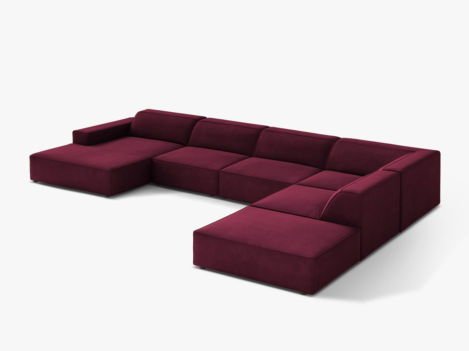 Micadoni Panorama-Ecksofa Jodie 7-Sitzer Samt Venus Burgunder Rechts
