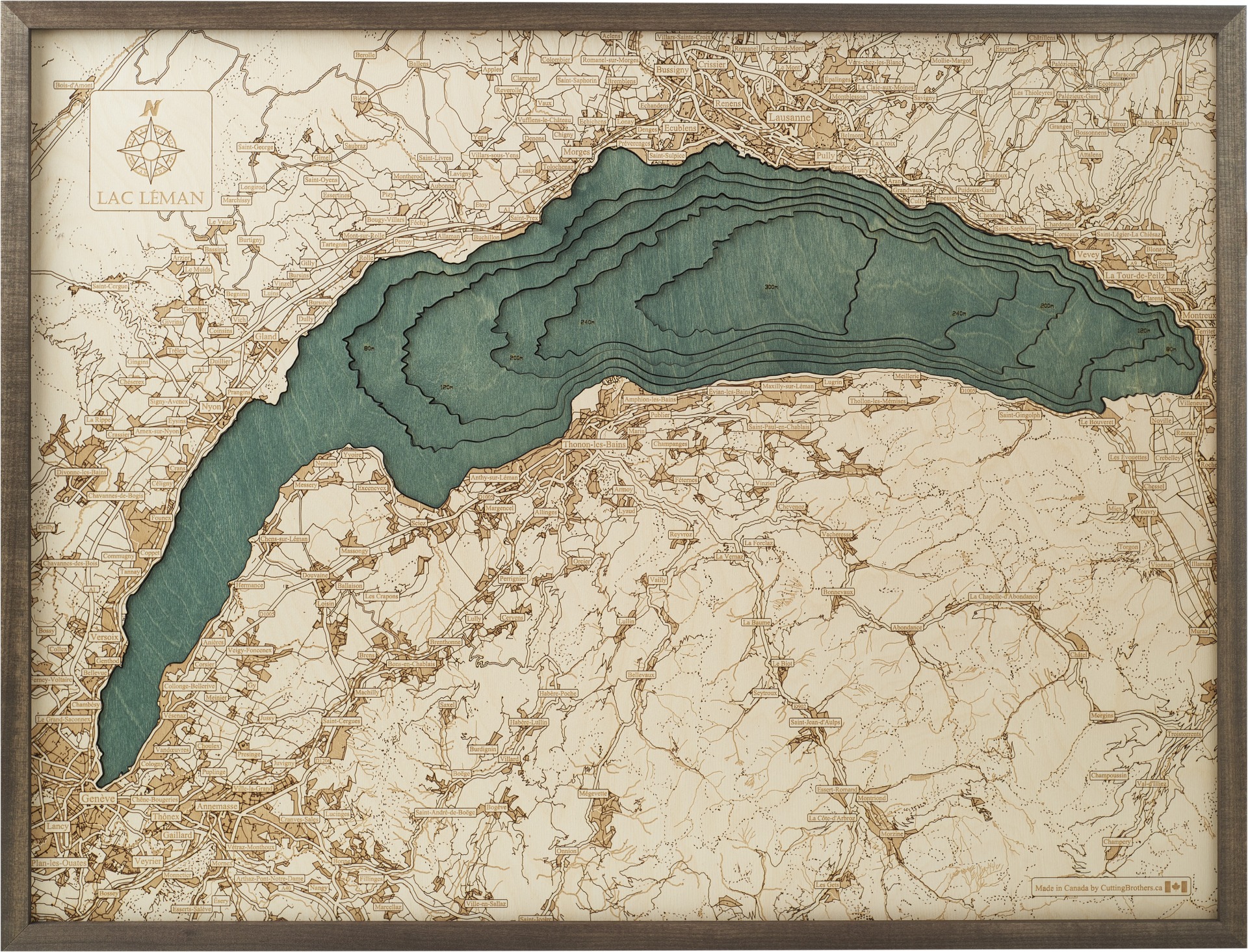 Cutting Brothers 3D Holz-Wandkarte Lac Leman Genfer See 81 x 61 moebelfaktor
