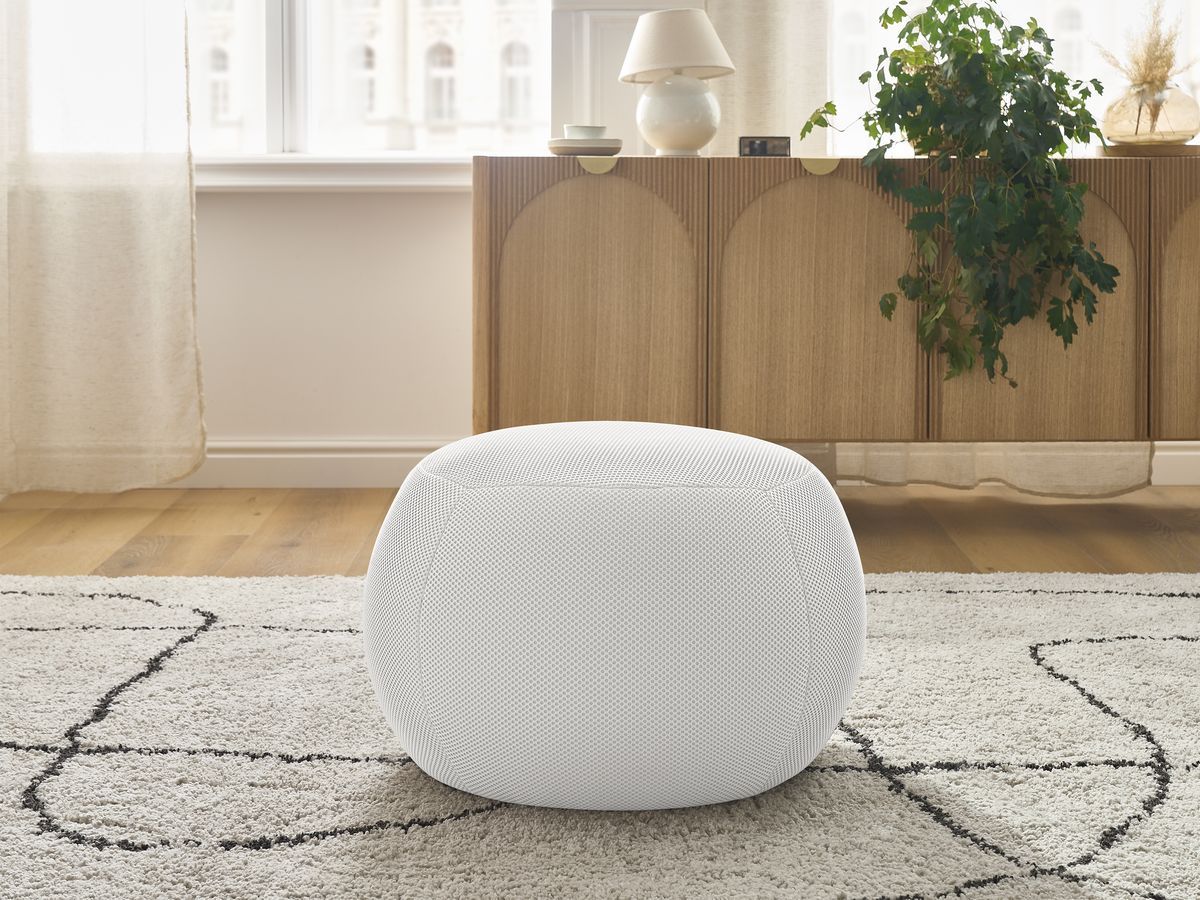 Bobochic Hayden Pouf, rund Mesh-Stoff Weiß, 60 cm