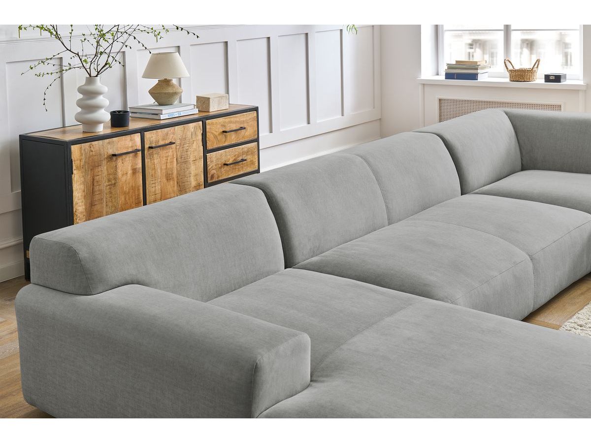 Bobochic Lavena Wohnlandschaft 399 × 220 cm Samt Hellgrau Ecke links