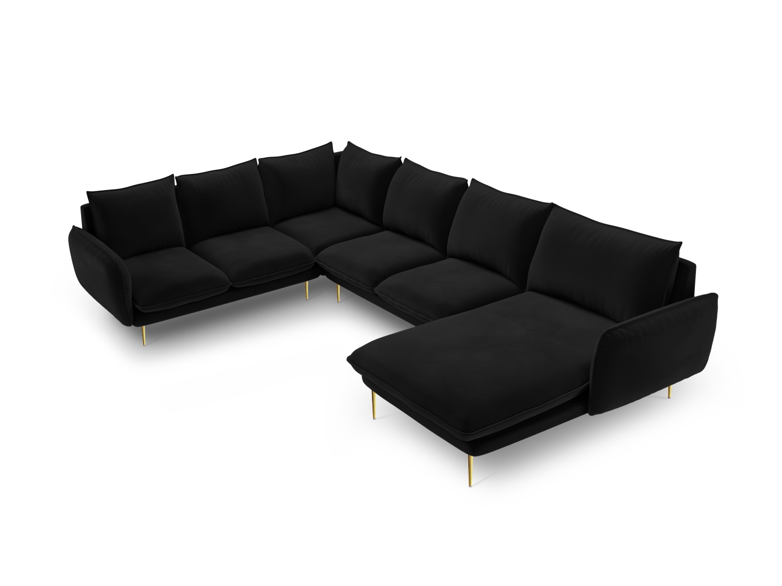 Cosmopolitan Design Panoramasofa Vienna 7-Sitzer Samt Bluvel Schwarz Links Beine Gold