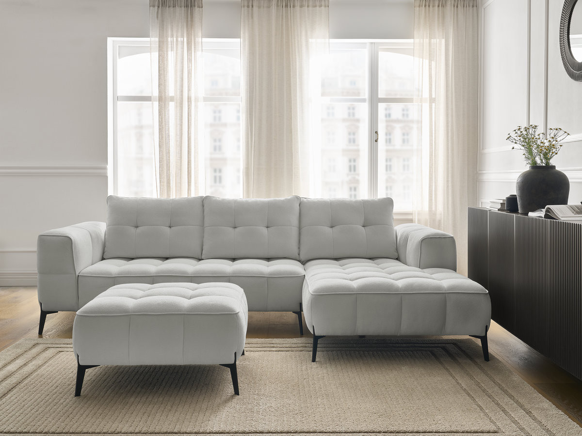 Bobochic Anis Ecksofa mit Pouf Strukturstoff Hellgrau Ecke rechts