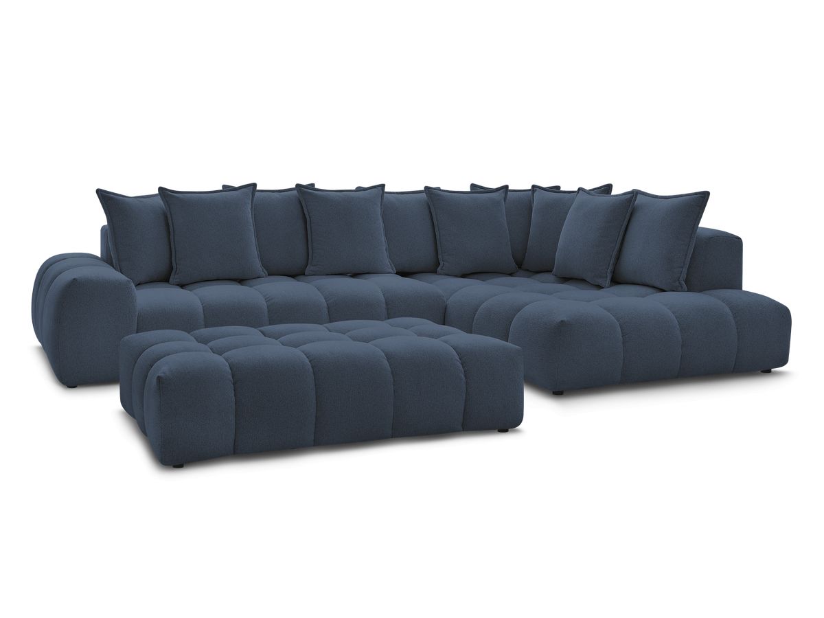 Bobochic Everest Ecksofa mit Schlaffunktion und Pouf, 10 Kissen Melange-Stoff Dunkelblau Ecke rechts