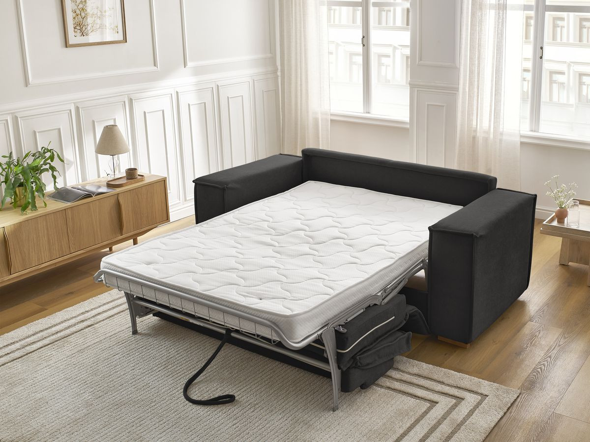 Bobochic Chelsea Schlafsofa 3-Sitzer Strukturstoff Schwarz, Liegefläche 160 × 200 cm