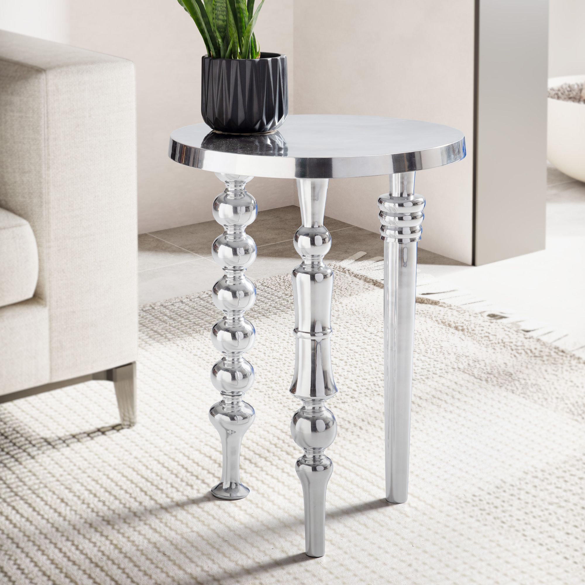 Beistelltisch Tolga Aluminium Silber Ø 44 × H 63 cm