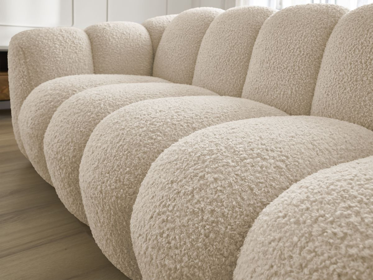 Bobochic Hippolyte Sofa 3-Sitzer mit Pouf Bouclé-Stoff Beige