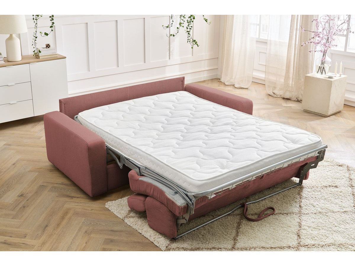 Bobochic Monaco Schlafsofa 3-Sitzer Cordsamt Rosa, Liegefläche 160 × 190 cm