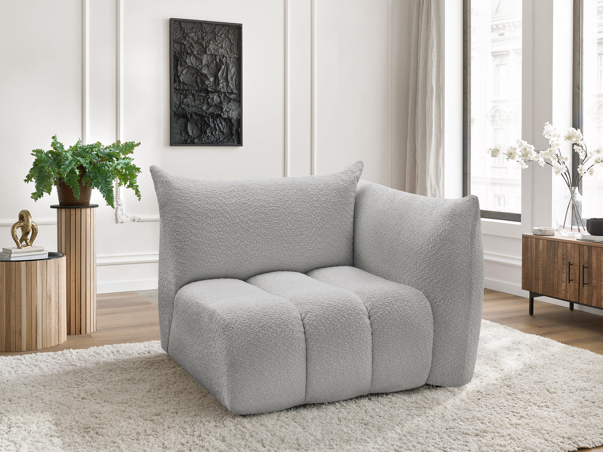 Bobochic Azra Sofamodul 1-Sitzer 117 × 112 cm Bouclé-Stoff Hellgrau Ecke rechts
