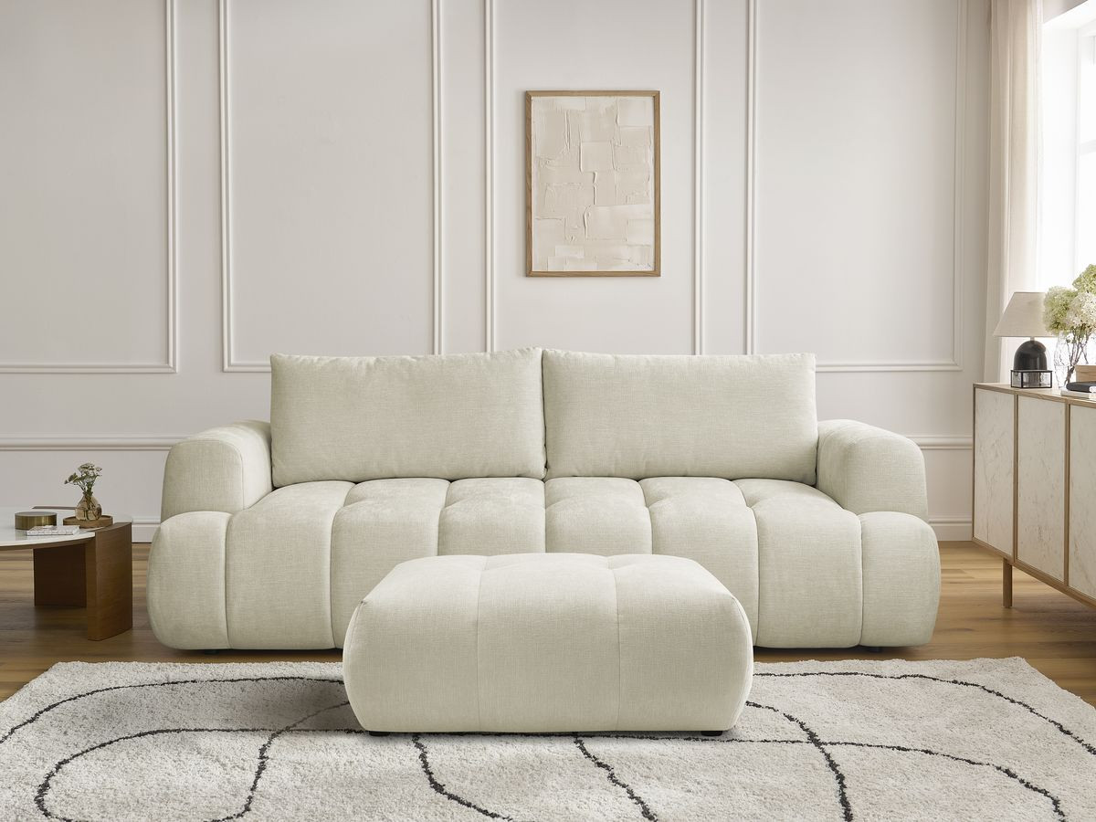 Bobochic Fuji Schlafsofa 3-Sitzer mit Bettkasten und Pouf Stoff Beige