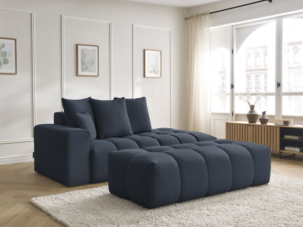 Bobochic Mont-blanc Sofa 5-Sitzer mit Pouf Melange-Stoff Dunkelblau Armlehne links