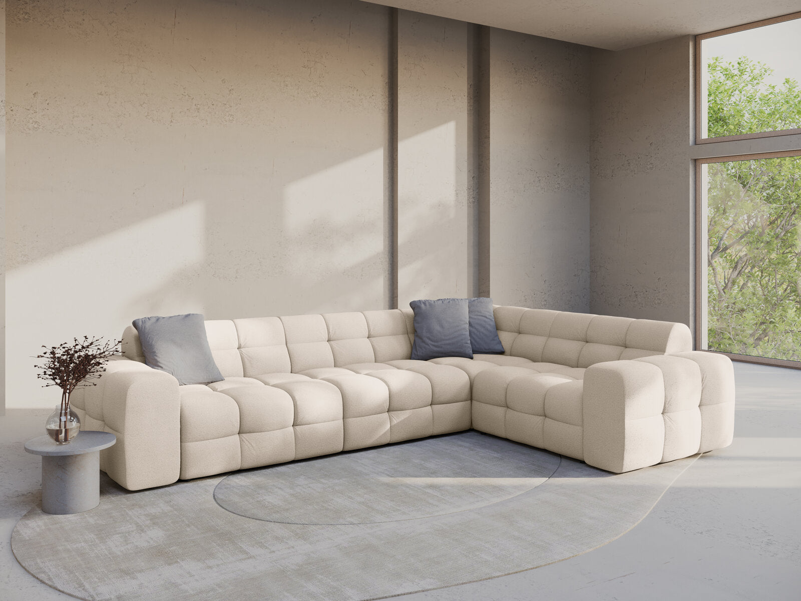 Micadoni Ecksofa Kendal 6-Sitzer Rechts Strukturierter Stoff Beige