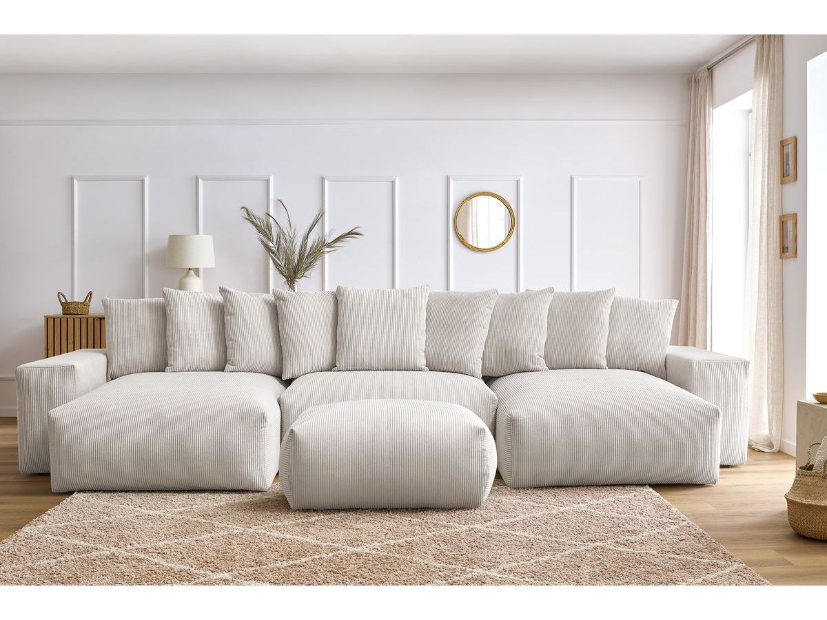 Bobochic Voltaire Wohnlandschaft mit Pouf 420 × 174 cm, Liegefläche 135 × 345 cm Cordsamt Beige