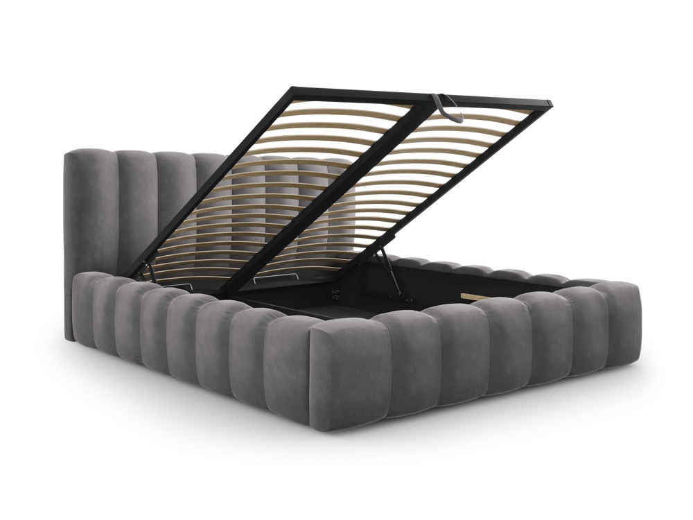 Cosmopolitan Design Stauraumbett mit Kopfteil Palma 180x200 Samt Bluvel Grau