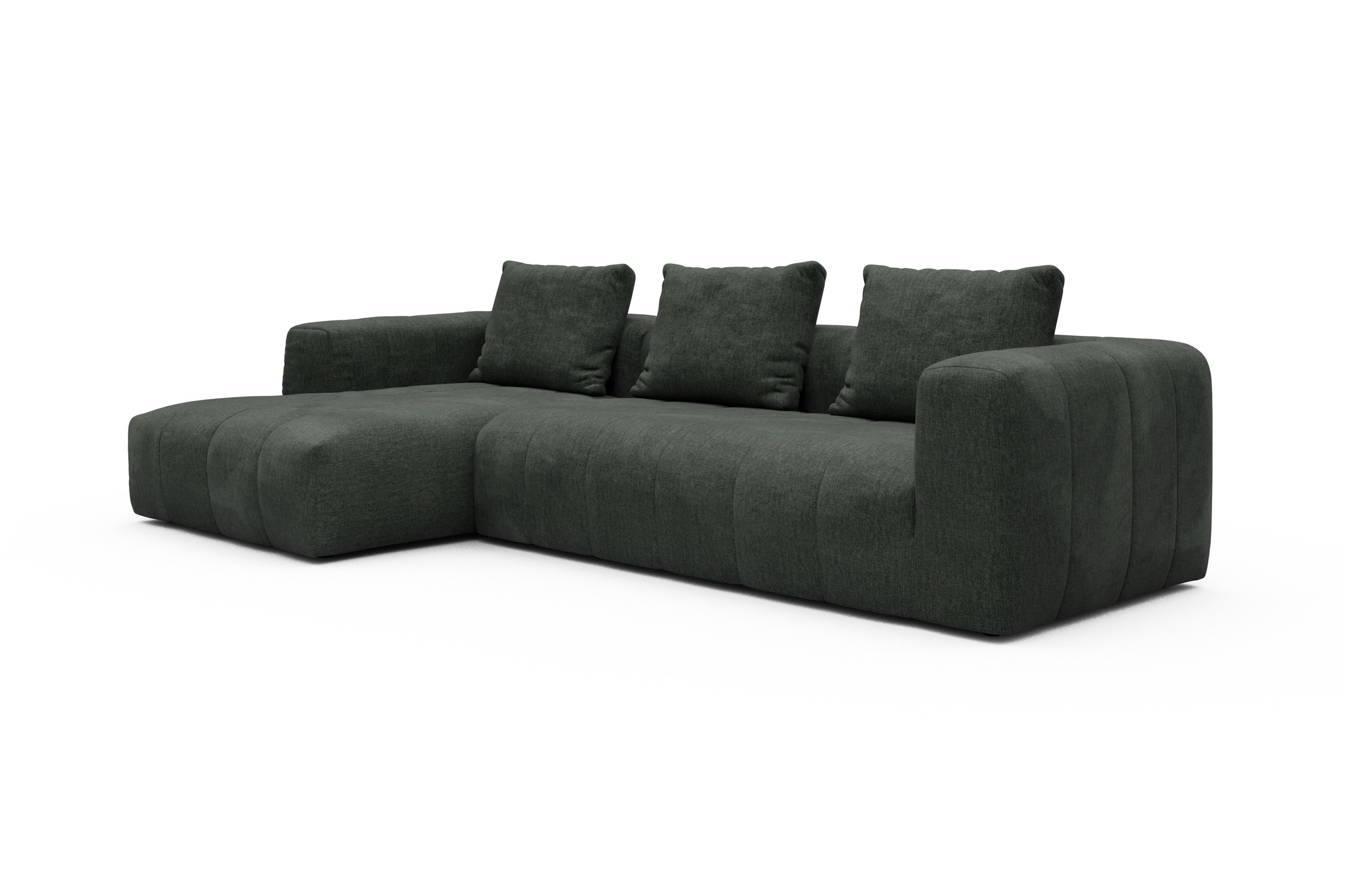 Ecksofa Hugo 2,5-Sitzer Armlehne rechts mit Chaiselongue Aivi-Pine-Green