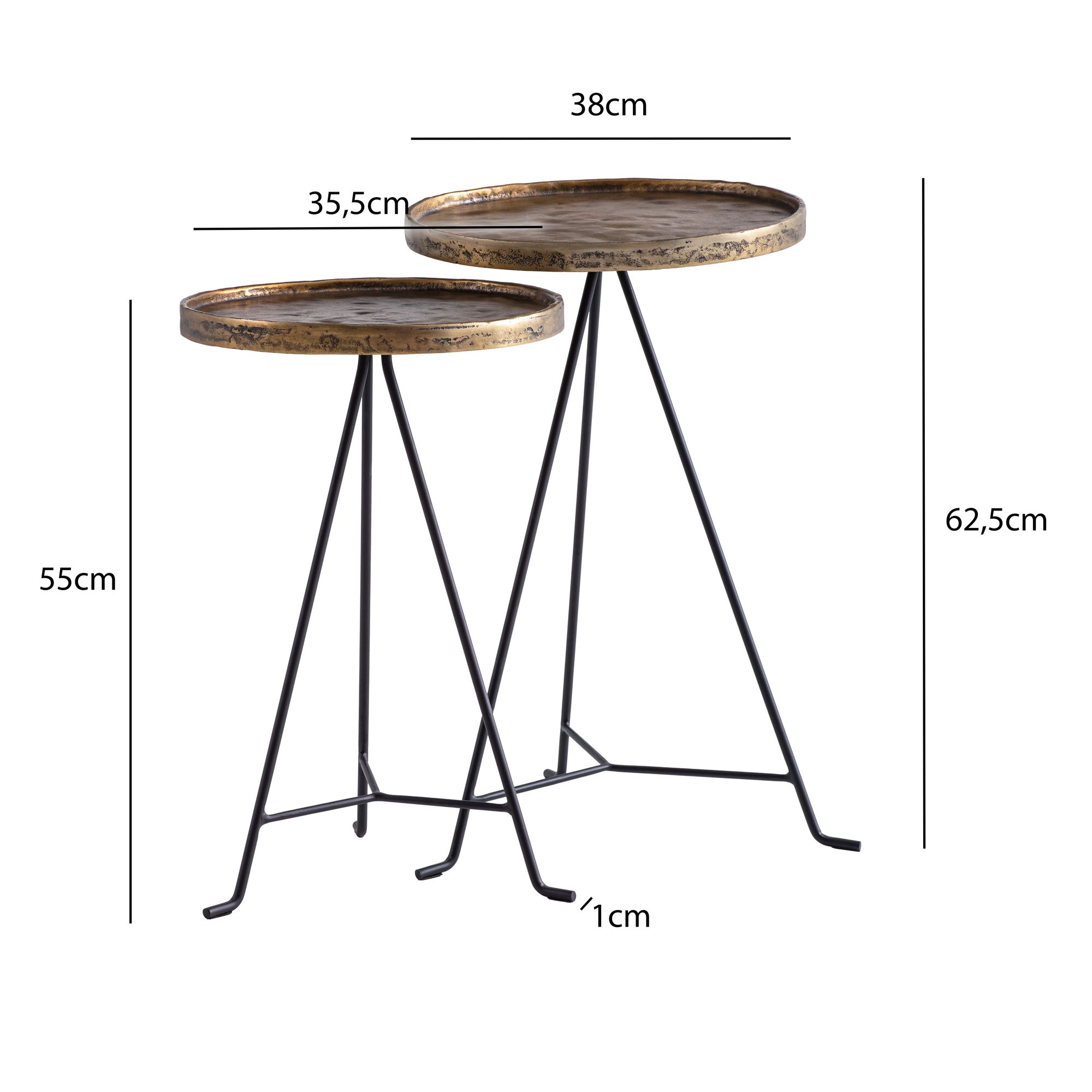Satztisch 2er-Set Jorstad Aluminium Gold Ø 38 cm
