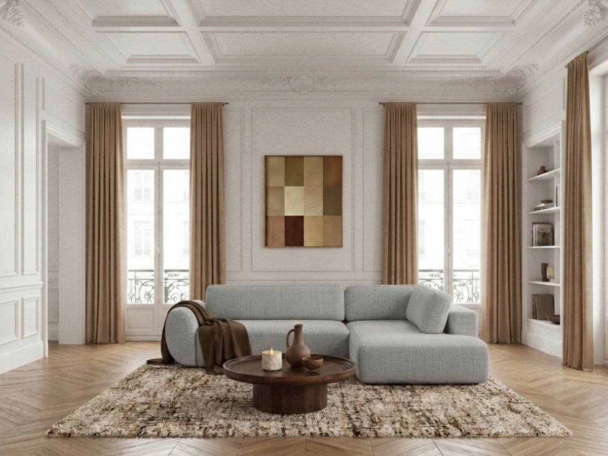 Bobochic Denise Ecksofa mit Schlaffunktion und Bettkasten 256 × 197 cm Strukturstoff Hellgrau Ecke rechts