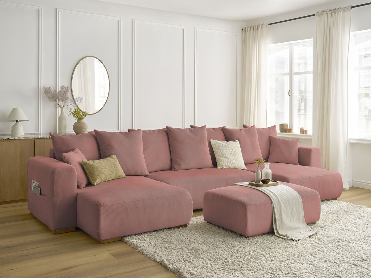 Bobochic Sidonie Wohnlandschaft mit Pouf Cordsamt Rosa