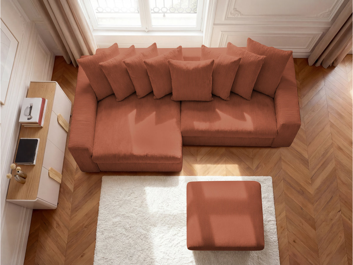 Bobochic Enore Ecksofa mit Pouf Cordsamt Orange Ecke links