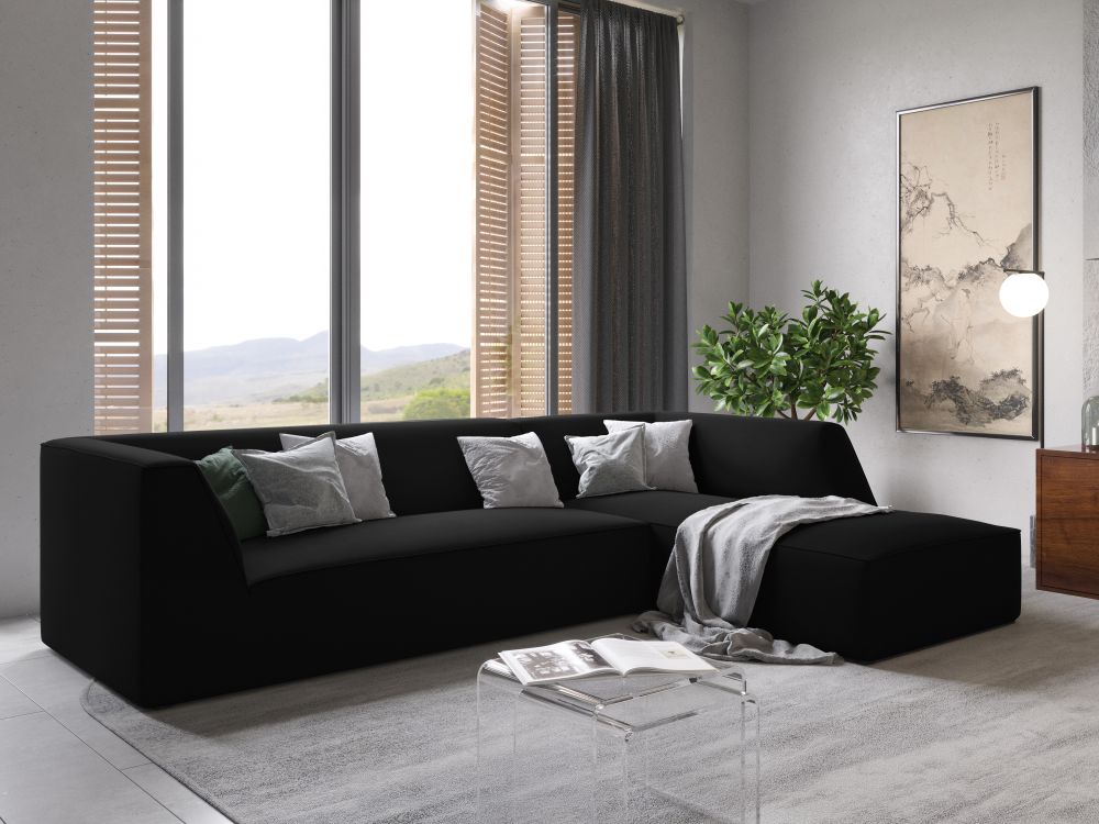 Cosmopolitan Design Ecksofa Siena 4-Sitzer Samt Salvador Schwarz Rechts