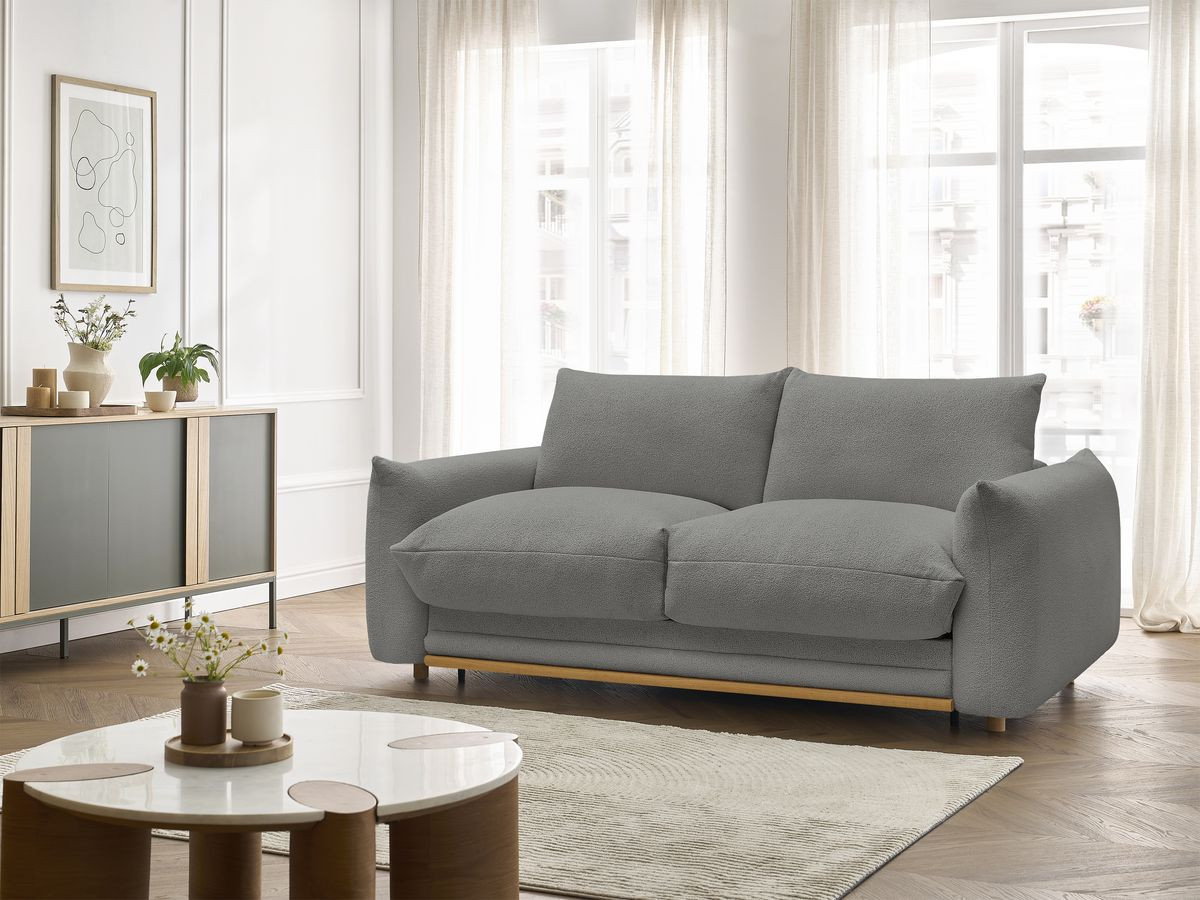 Bobochic Ernest Schlafsofa 3-Sitzer, Liegefläche 190 × 140 / 160 cm Bouclé-Stoff Dunkelgrau, Liegefläche 140 × 190 cm