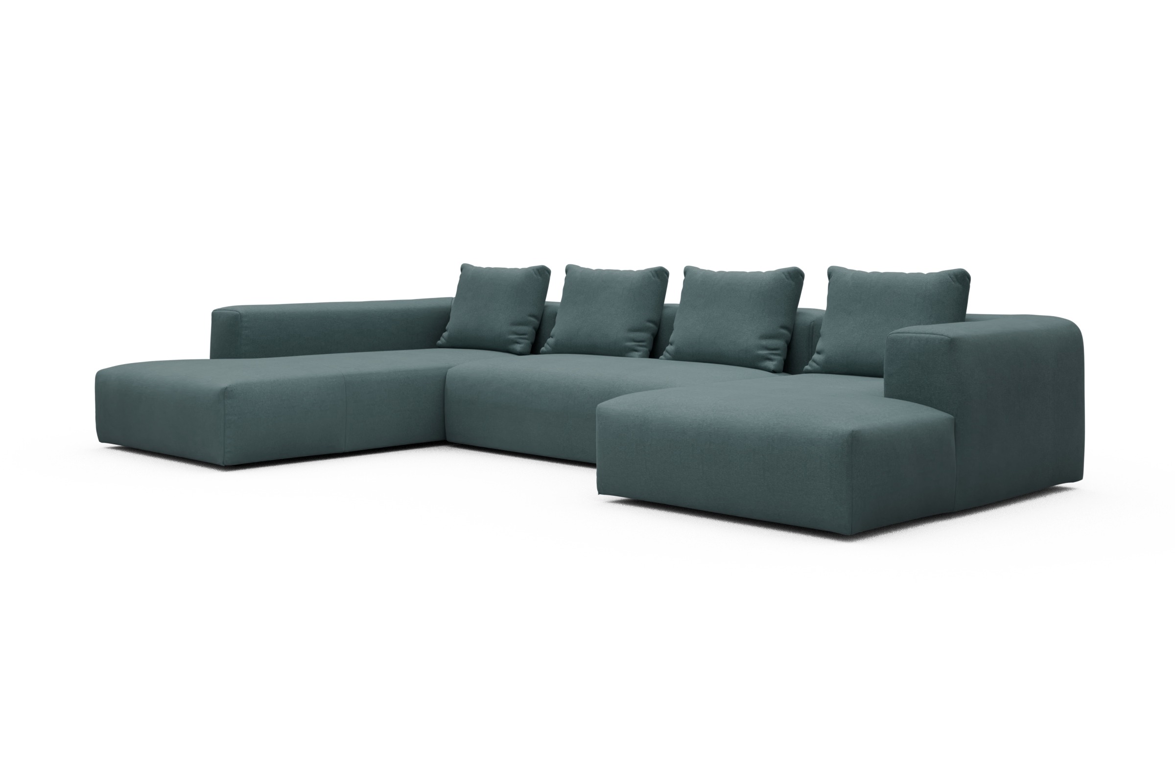 Wohnlandschaft Fred Relax-Ecke links mit 2-Sitzer und Chaiselongue rechts Strukturierter Stoff Satya 442-Washed-Green