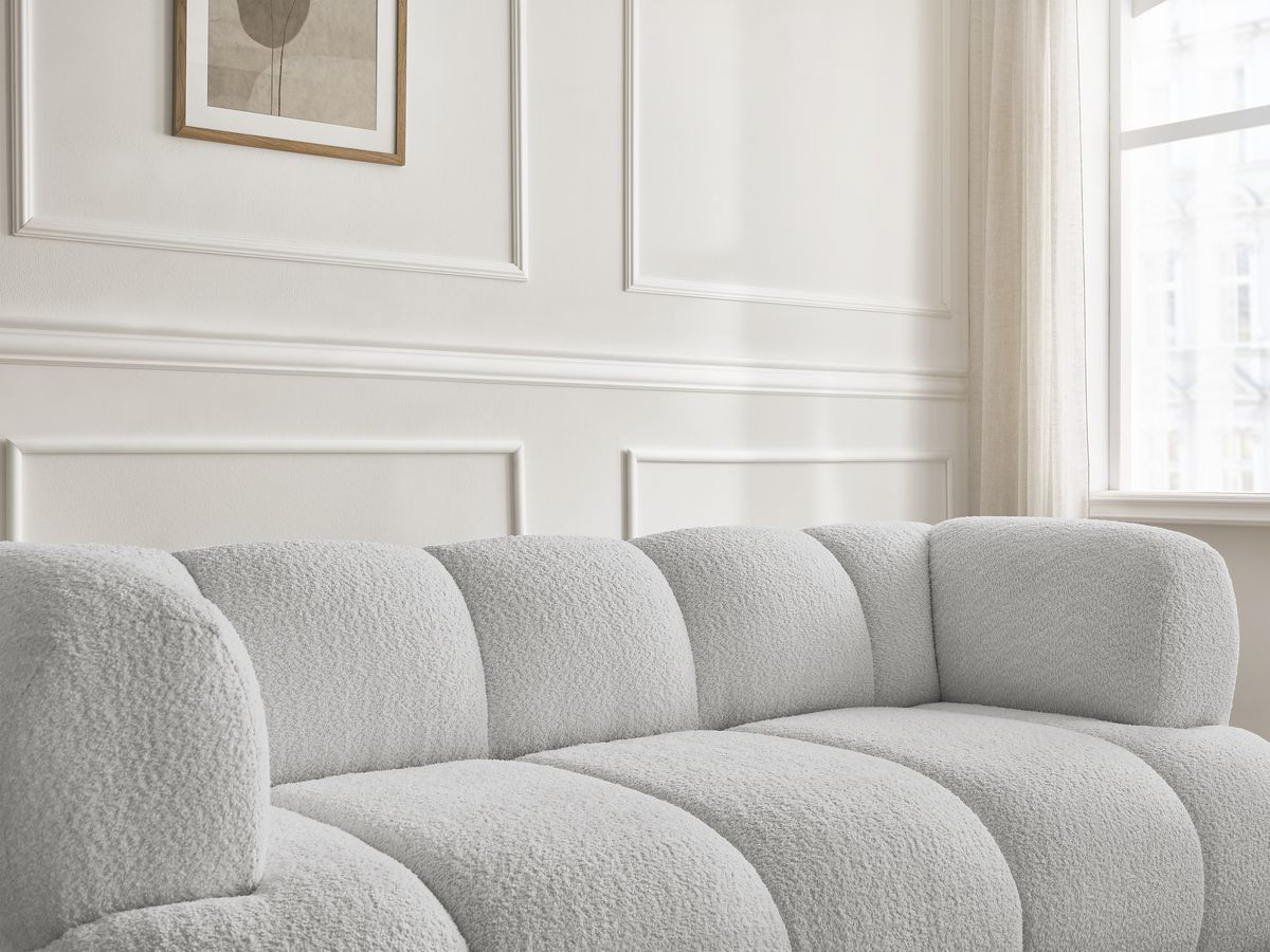 Bobochic Pamira Sofa 2-Sitzer mit Pouf Bouclé-Stoff Hellgrau