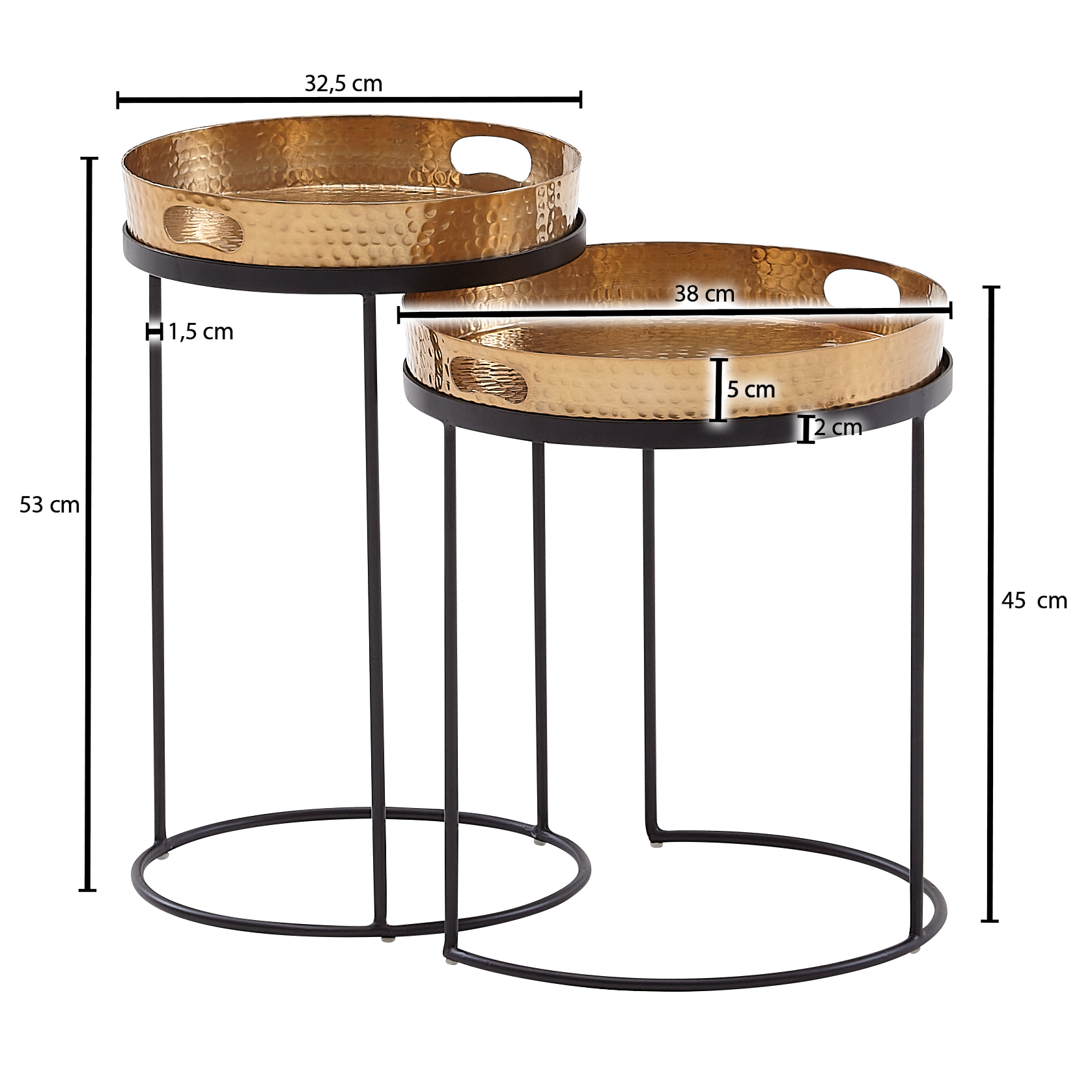 Satztisch 2er-Set Gjogur Aluminium Gold Ø 38 cm
