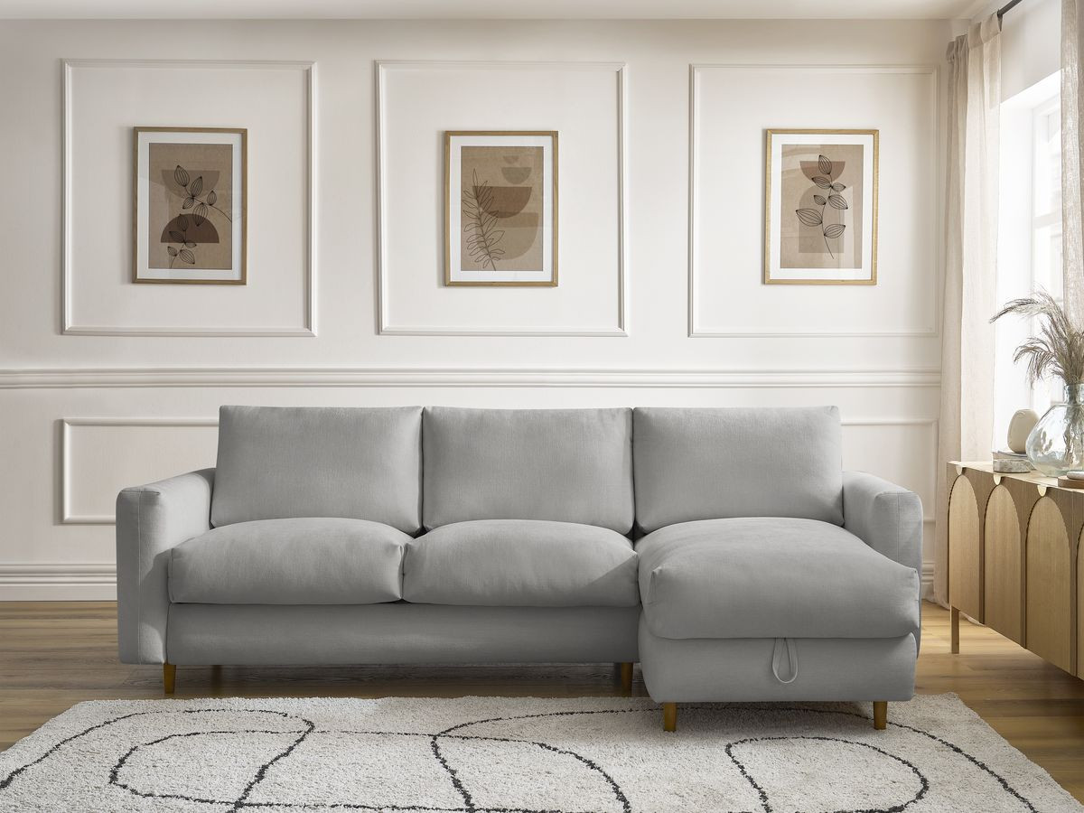Bobochic Cocoone Ecksofa mit Schlaffunktion und Bettkasten Stoff Dunkelgrau, Liegefläche 160 × 200 cm