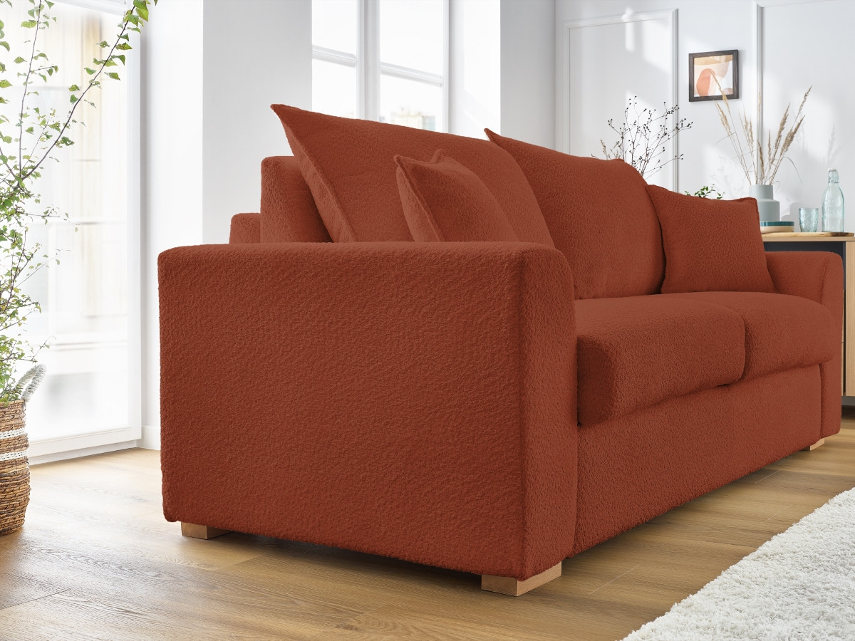Bobochic Augustin Schlafsofa 3-Sitzer Bouclé-Stoff Orange, Liegefläche 140 × 200 cm