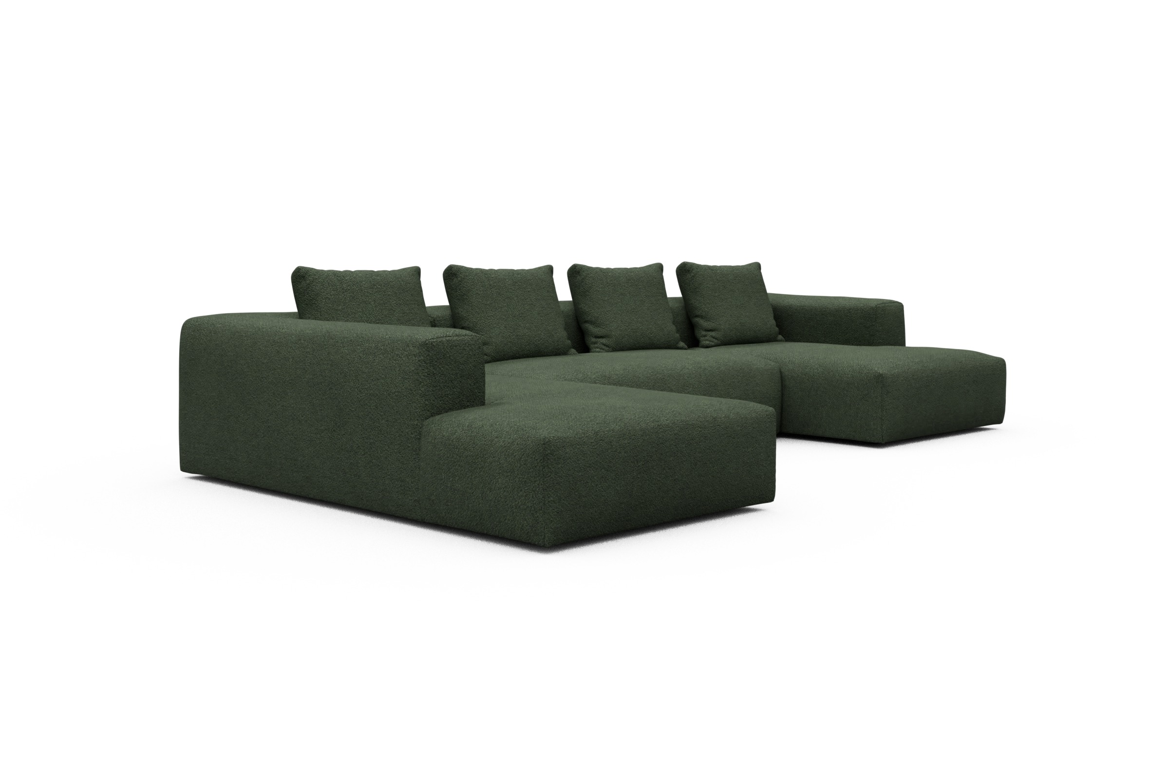 Wohnlandschaft Fred Relax-Ecke links mit 2-Sitzer und Chaiselongue rechts Vanora-Deep-Green
