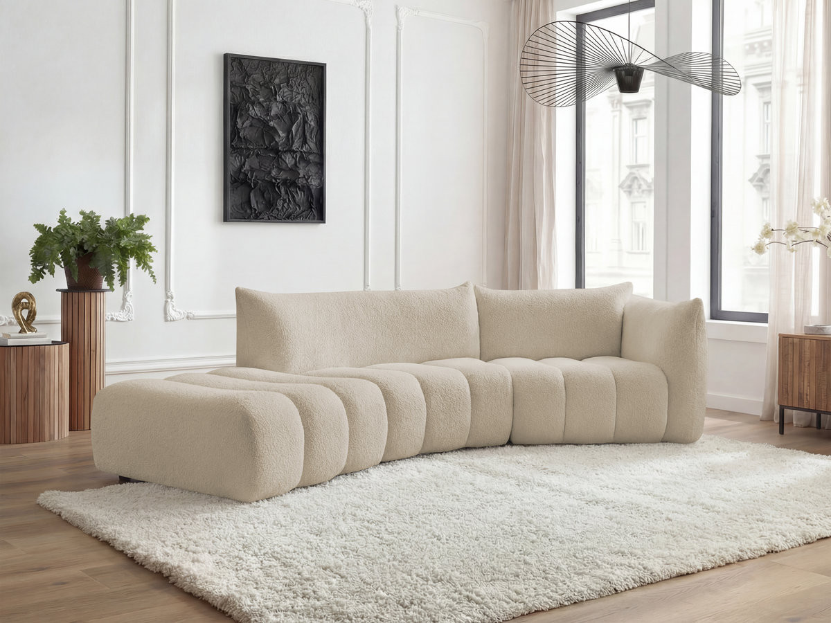Bobochic Azra Ecksofa 325 × 112 cm Bouclé-Stoff Beige Ecke rechts