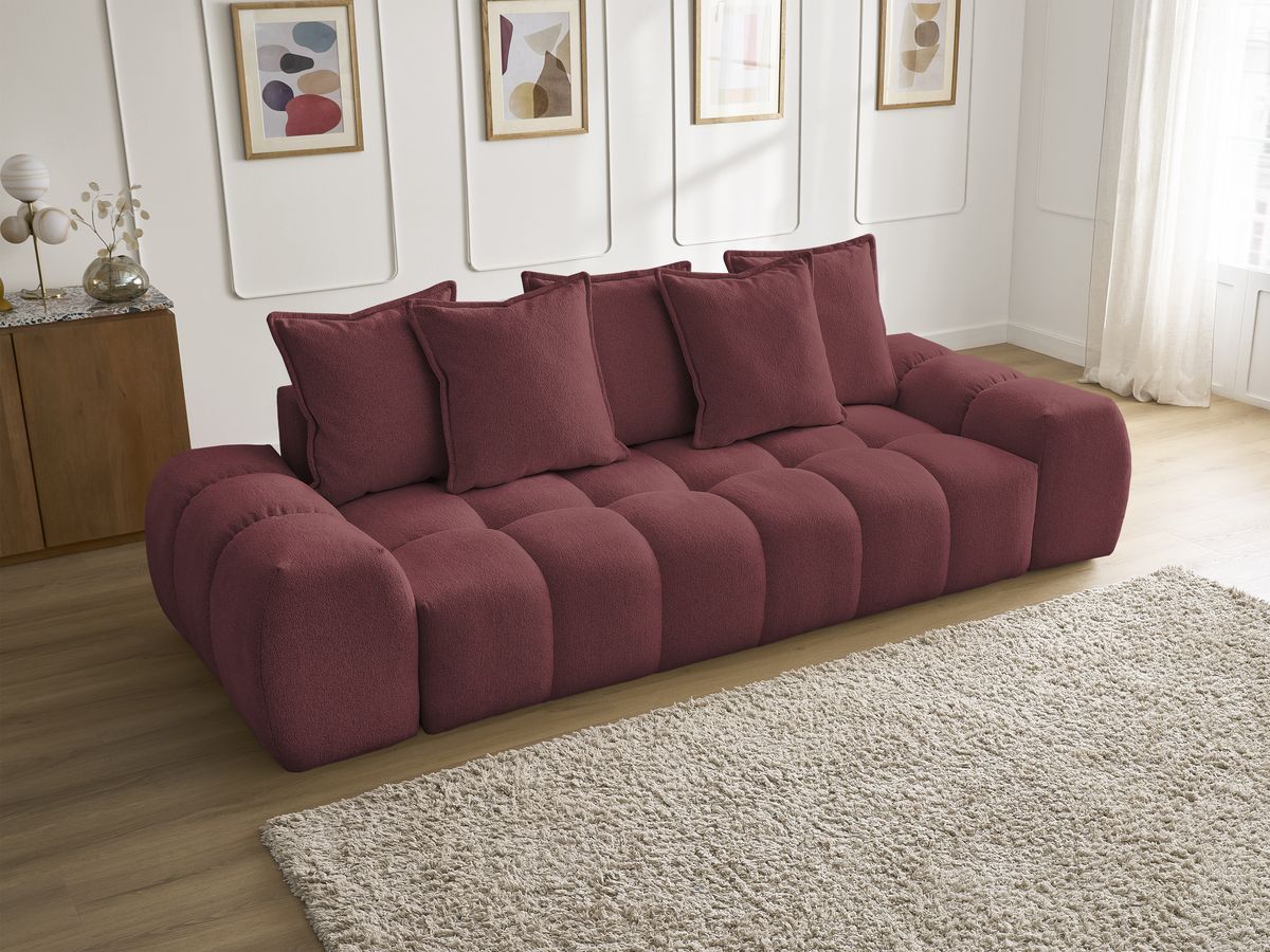Bobochic Everest Sofa 3-Sitzer, 5 Kissen Melange-Stoff Rot