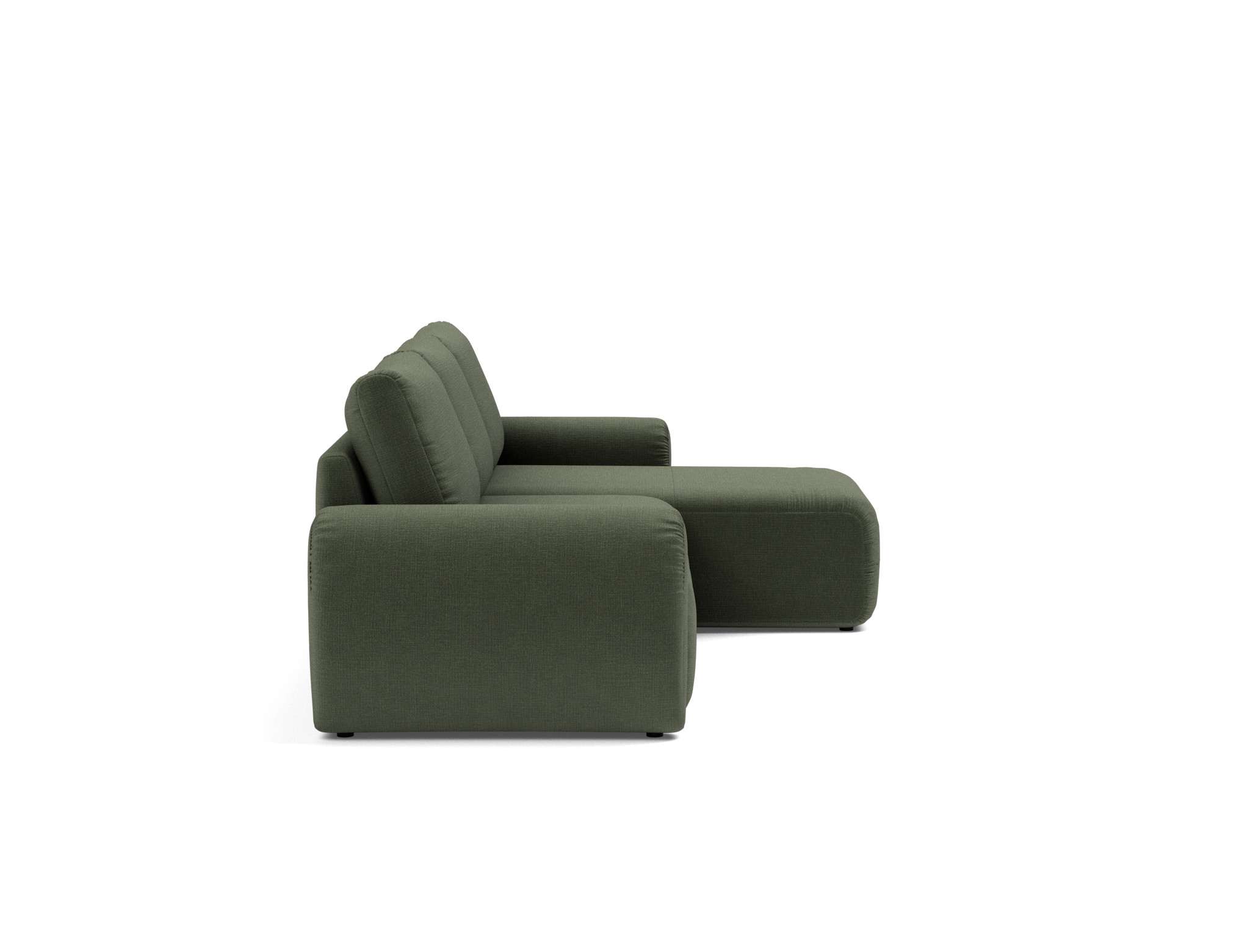 Schlafsofa Norum mit Chaiselongue und Curve-Armlehnen Chenille Esina 413-Olive-Green