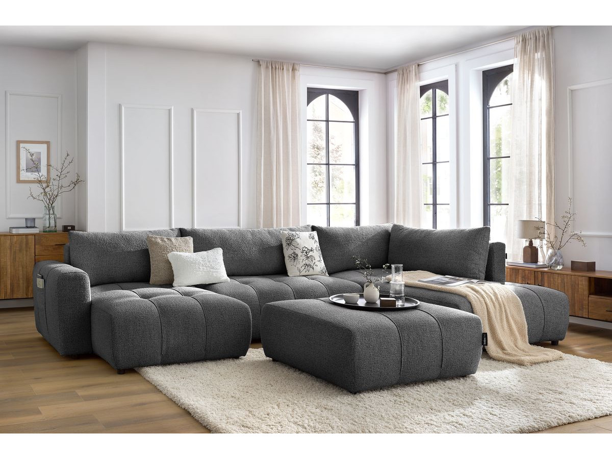 Bobochic Arsene Wohnlandschaft mit Pouf Melange-Stoff Dunkelgrau Ecke links