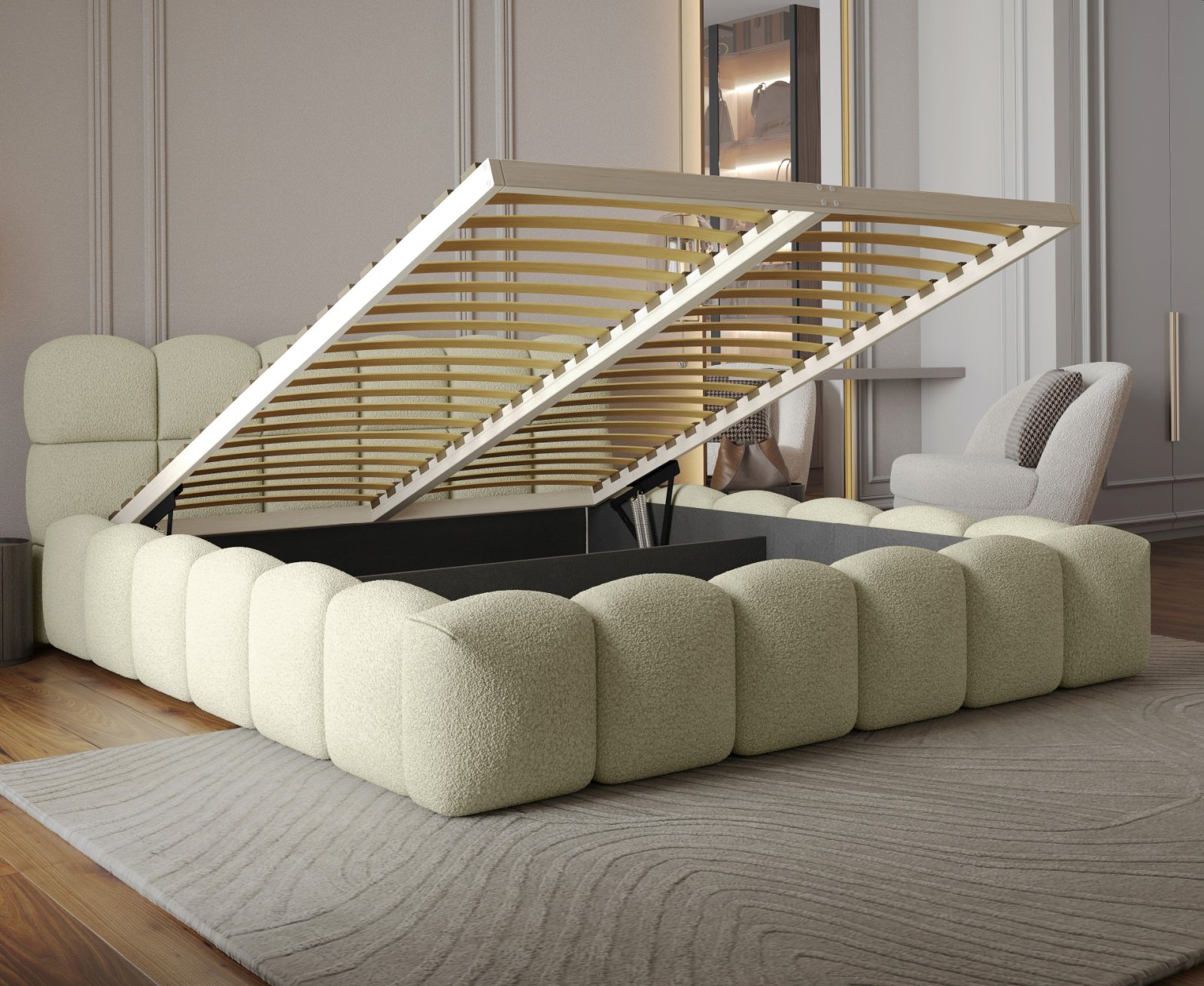 Polsterbett Vento-Slim Boucle 140x200 mit Holzrahmen Quelle 02