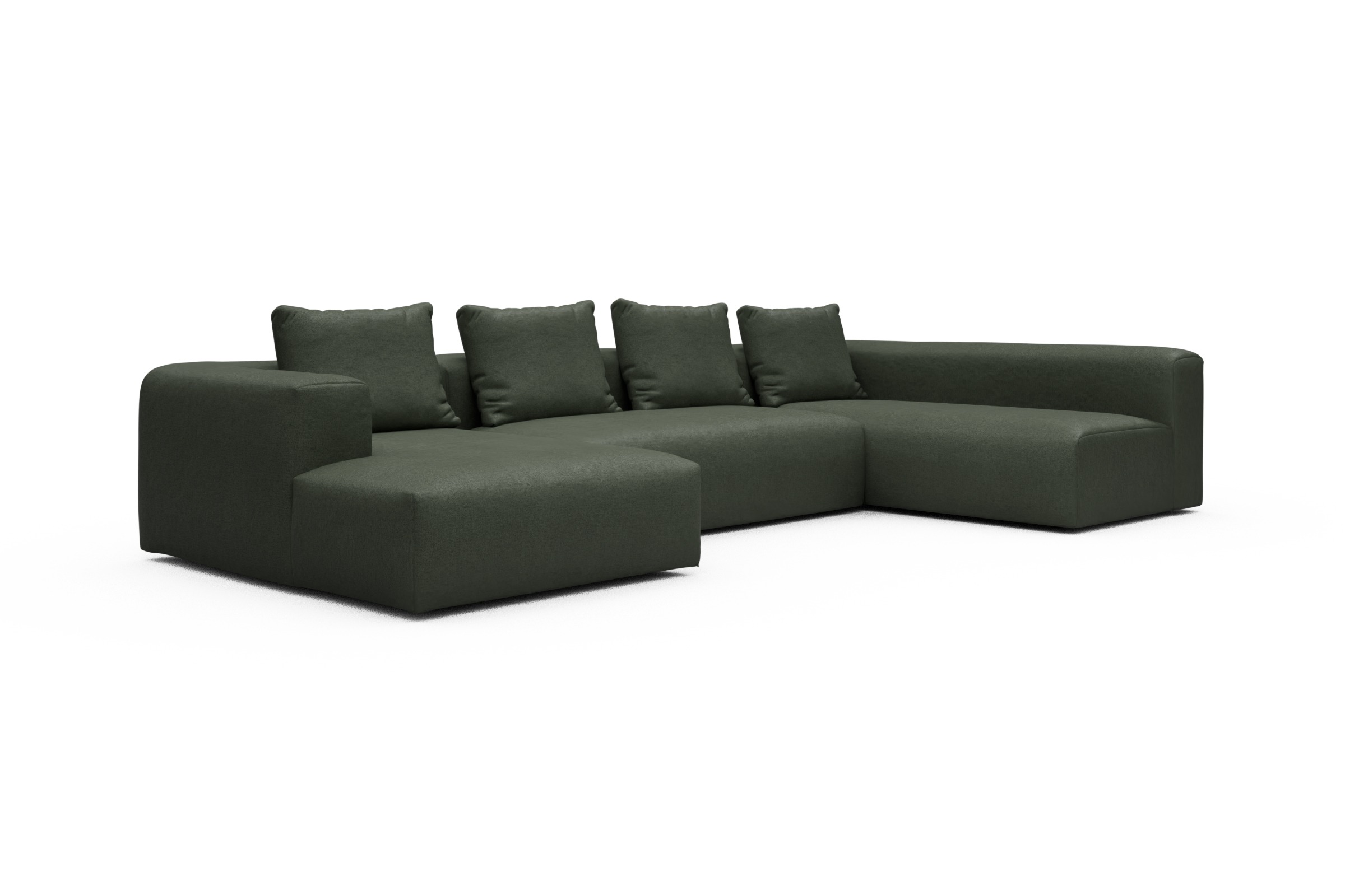 Wohnlandschaft Fred Chaiselongue links mit 2-Sitzer und lange Armlehne rechts Denari-Forest-Green