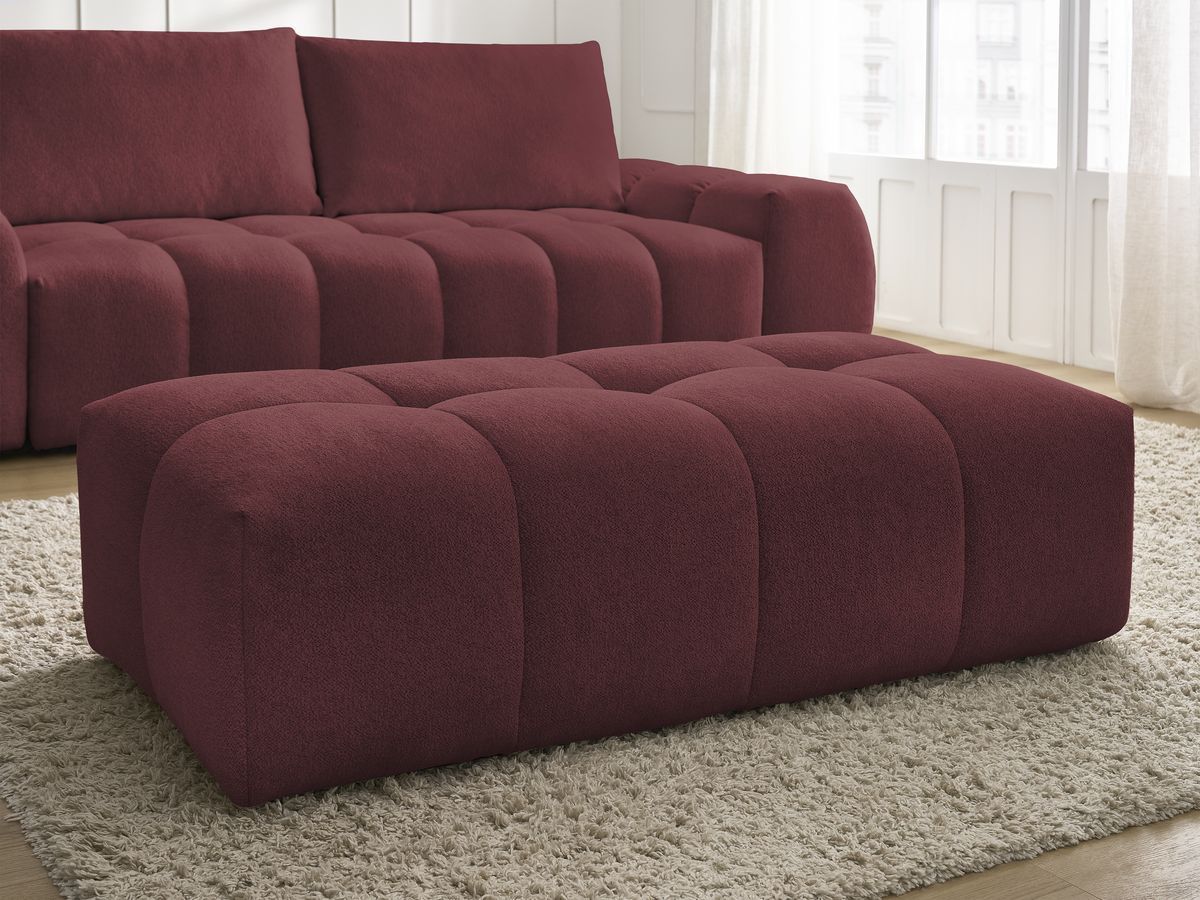 Bobochic Everest Schlafsofa 3-Sitzer mit Bettkasten und Pouf, 2 Kissen Melange-Stoff Rot