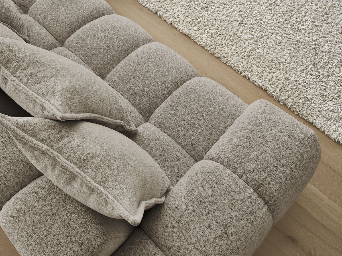 Bobochic Everest Ecksofa, 10 Kissen Melange-Stoff Taupe Ecke rechts