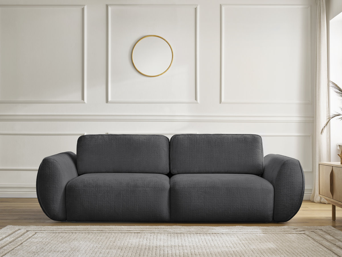 Bobochic Denise Schlafsofa 3-Sitzer mit Bettkasten Strukturstoff Schwarz